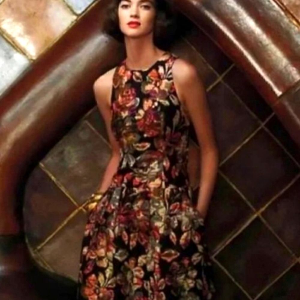Anthropologie Leifsdottir Floral Metallic Brocade Midi Sleeveless Dress Sz 2 - Picture 3 of 12